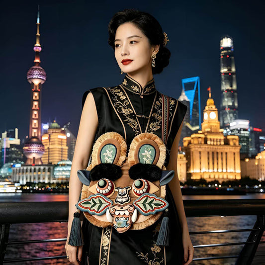 Chinese folk art intangible cultural heritage tiger head crossbody bag